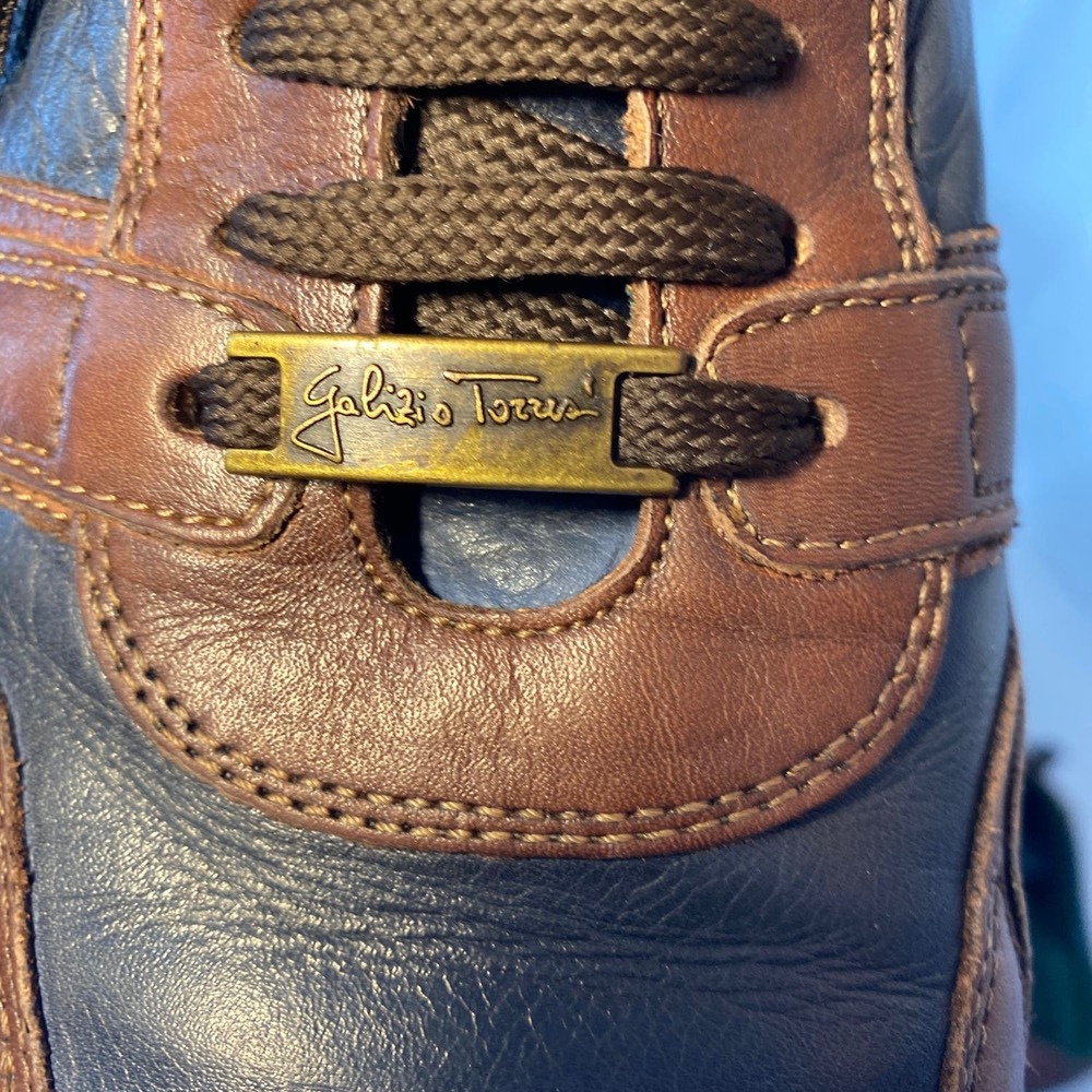 Galizio Torresi Mens Italian Leather Sneakers Brown Navy Blue Size 44 US 11 - Picture 8 of 8